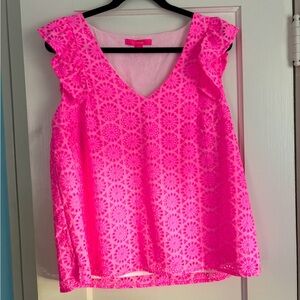NWOT Lilly Pulitzer Lina eyelet top. Hot pink size XL